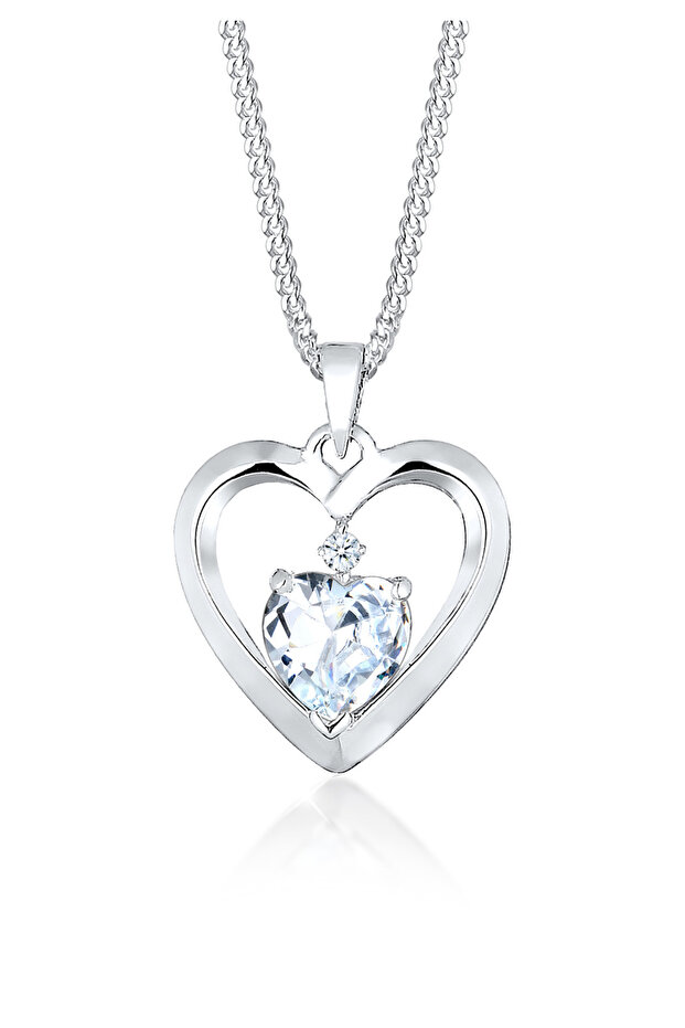 Náhrdelník se srdíčkem a přívěskem, zirkon, diamant, stříbro 925 - 1