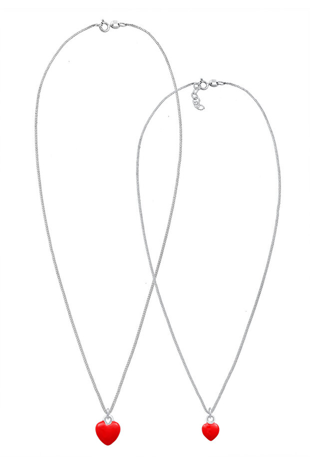 Náhrdelník s červeným srdcem a přívěskem, základní provedení s emailem, ze sterlingového stříbra 925 - 3