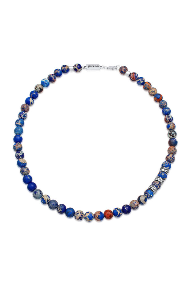 Pánský náhrdelník s korálky a kameny s achátem ze sterlingového stříbra 925 - 1