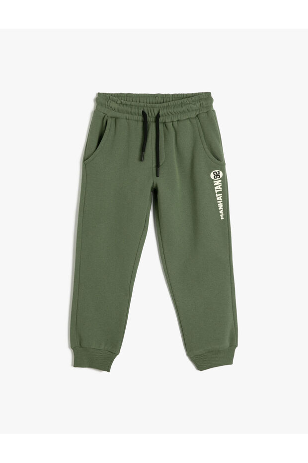 Jogger Sweatpants with Tie Waist Print Detail Cotton
