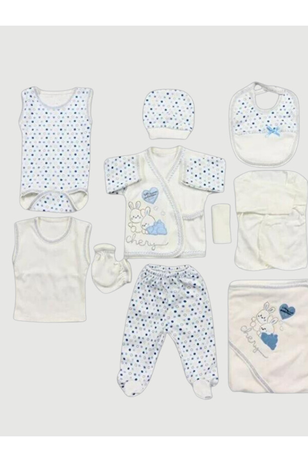 O Bebe 10 Piece Hospital Output Zıbın Set Blue Rabbit