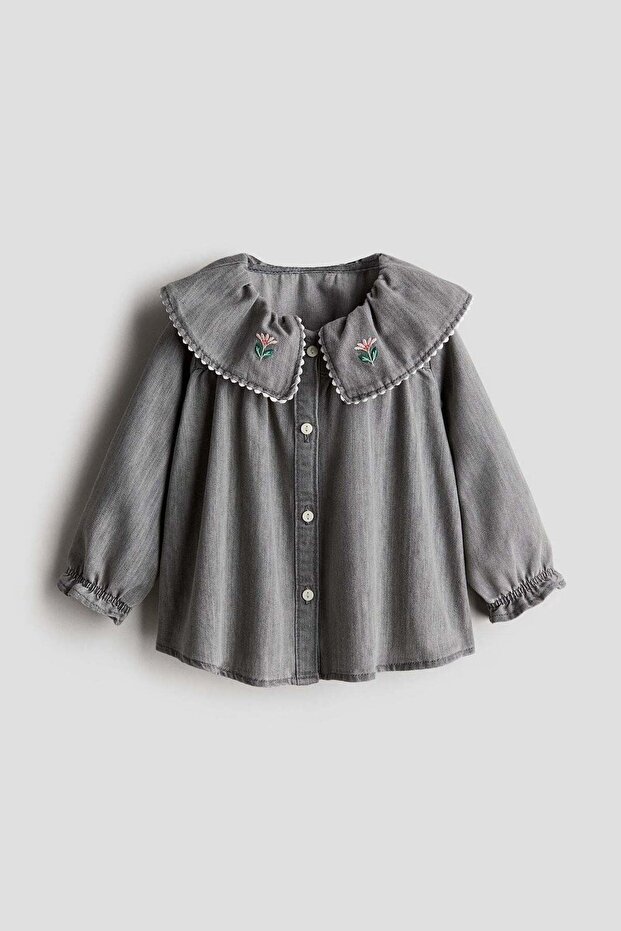 Peter Pan-collared denim blouse - 1