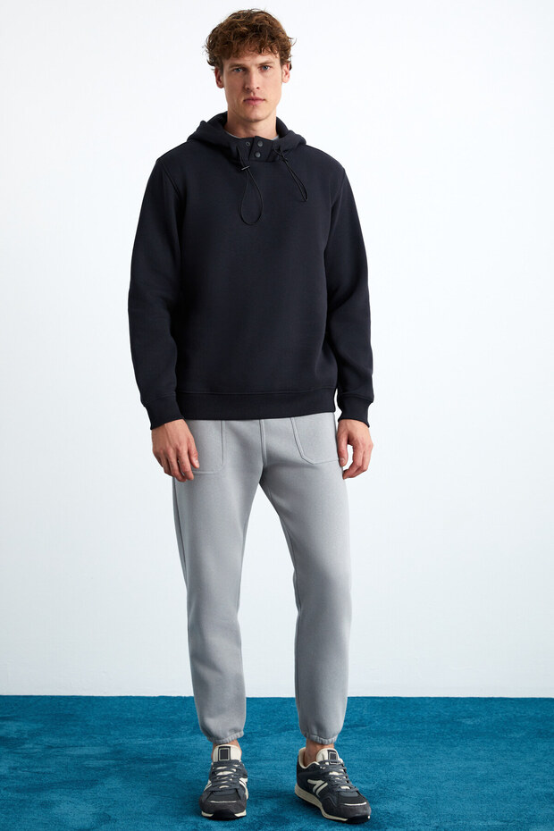 Goran Men's Organic Cotton Fleece Lined Dark Gray Sweatpants with Pockets and Elastic Cuffs at the Top
