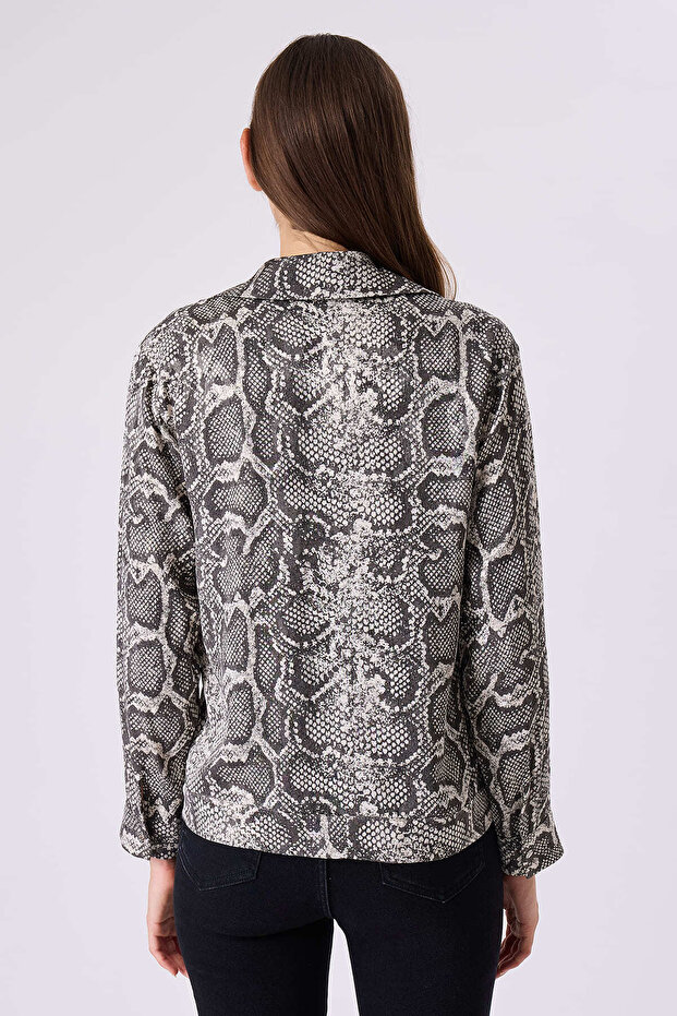 Desenli gri viskon gömlek - 4