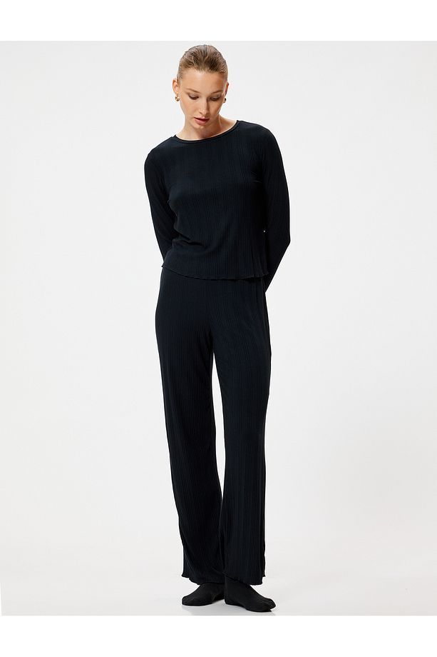 Modal Pijama Üstü Uzun Kollu Bisiklet Yaka - 2