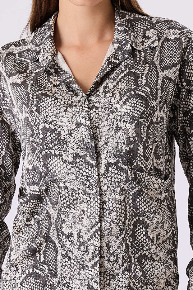 Desenli gri viskon gömlek - 5