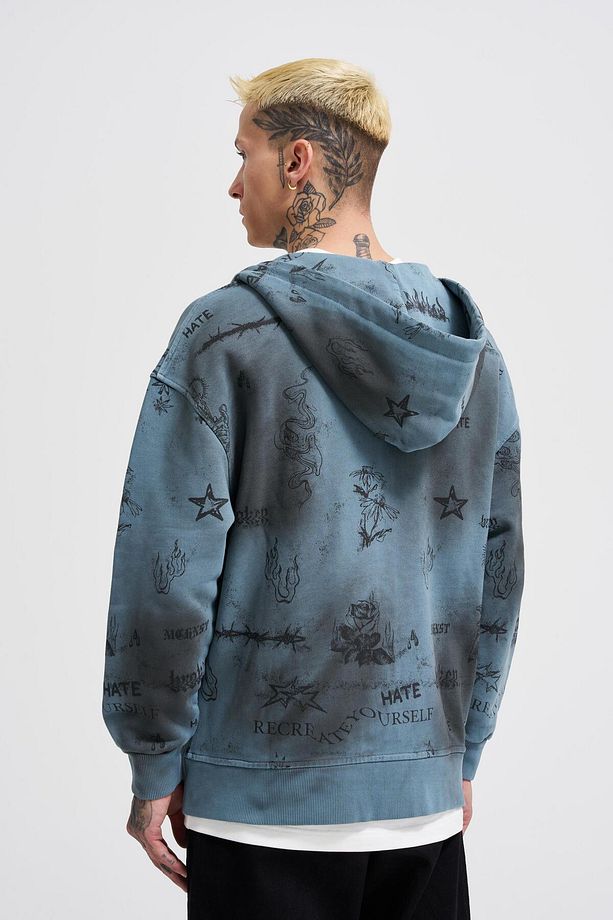 Erkek Printed And Washing Zip Ghost Eşofman Altı - 7
