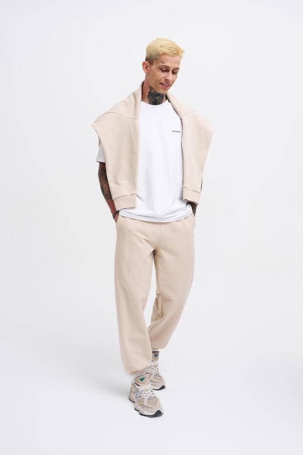 Erkek Basic Diagornel Jogger Açık Bej Eşofman Altı - 6