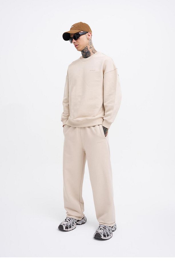 Erkek Basic Diagonal Baggy Açık Bej Eşofman Altı - 6