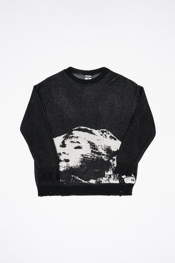 Erkek Silhouette Pattern Kazak Black - 7