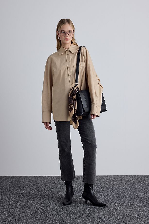 PİLE DETAYLI OVERSIZE GÖMLEK CAMEL - 1