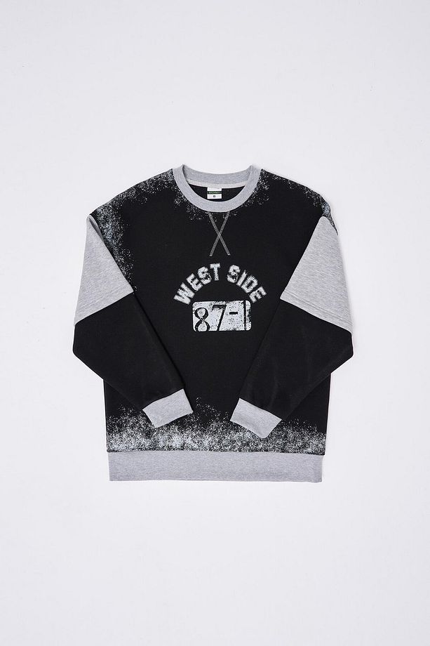 Erkek Double Layer Siyah Sweatshirt - 8