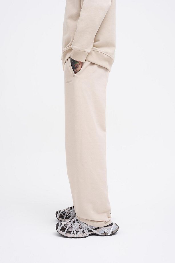 Erkek Basic Diagonal Baggy Açık Bej Eşofman Altı - 3