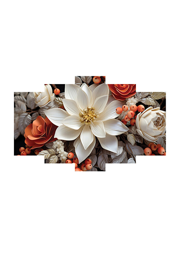 Duvar Mdf Tablo 5 Parça Set Ve saatli - 2