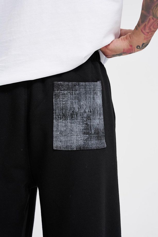 Erkek Distressed Printed Baggy Siyah Eşofman Altı - 5