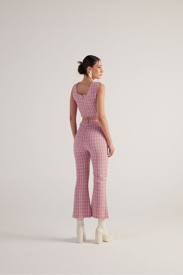 İspanyol Kesim Tüvit Tweed Pantolon Pembe - 2