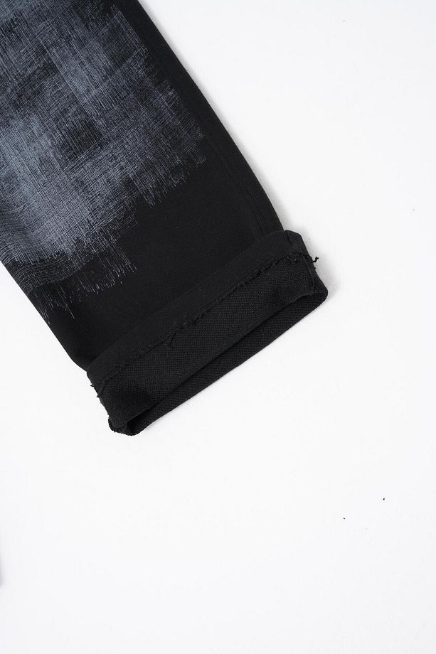 Erkek Distressed Printed Baggy Siyah Eşofman Altı - 8