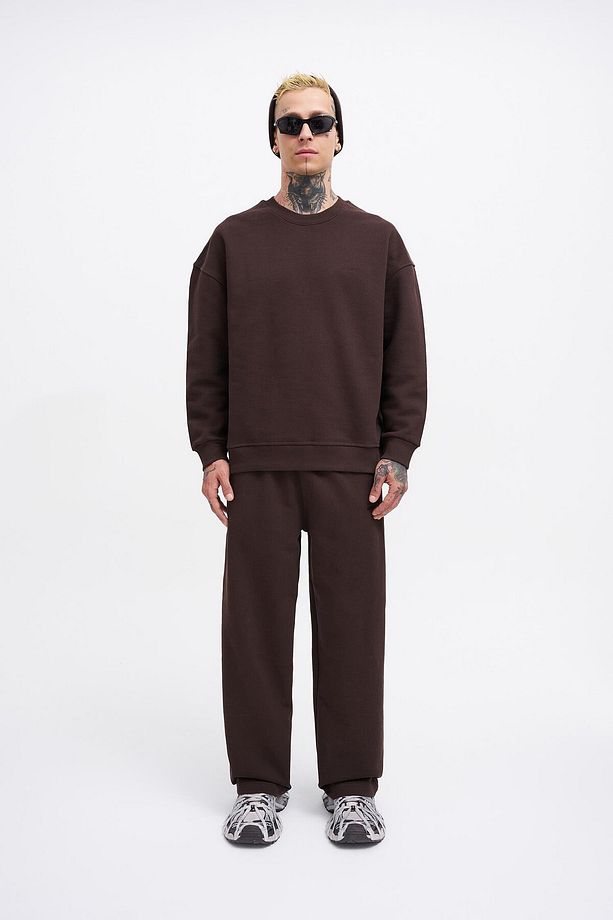 Erkek Basic Diagonal Baggy Kahverengş Eşofman Altı - 5