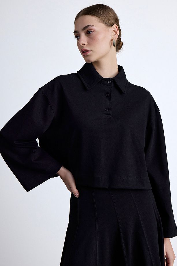 PREMIUM ÖRME OVERSIZE GÖMLEK SİYAH - 1