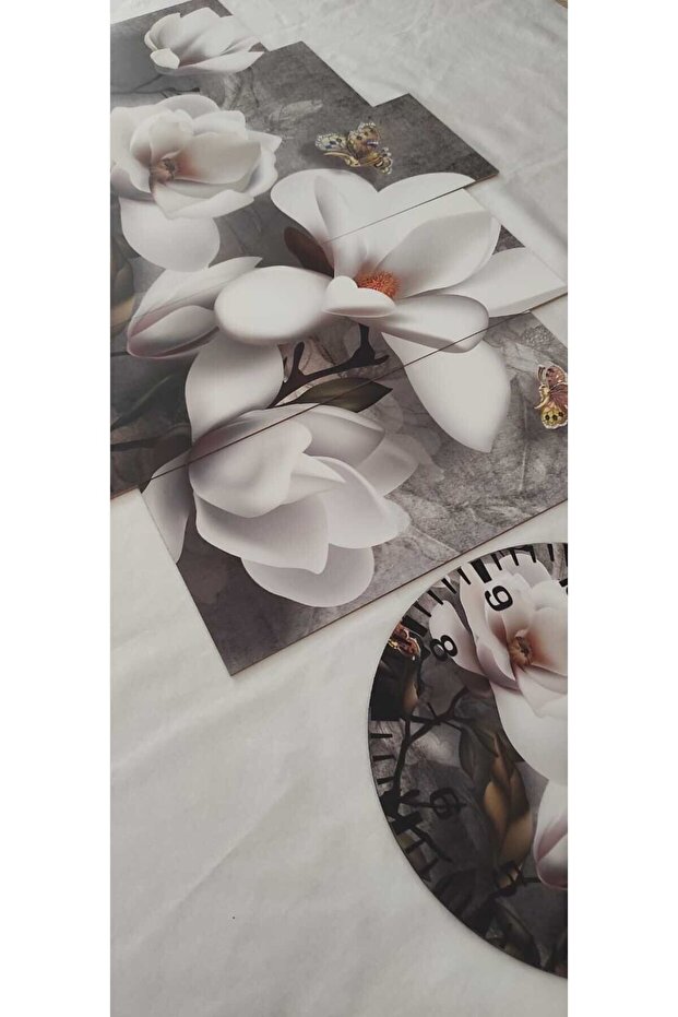 Parçalı Ahşap Duvar Tablo 5 Parça Set Ve Saatli - 4