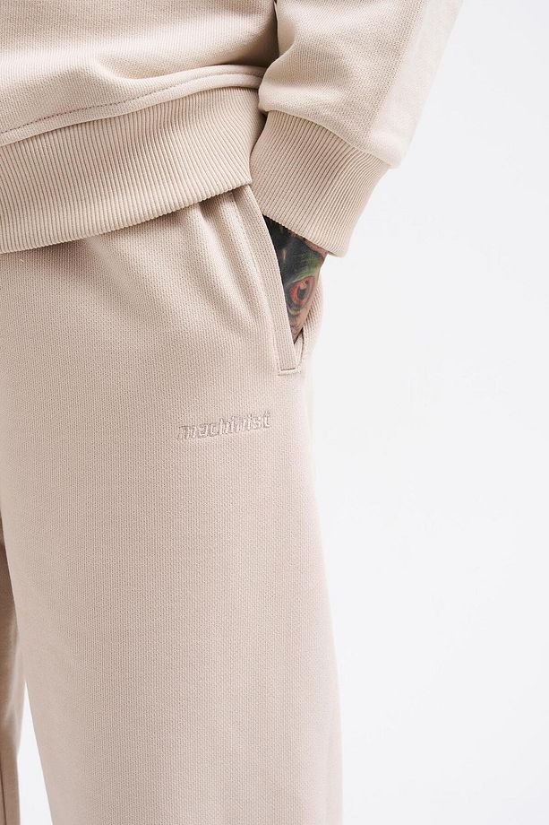 Erkek Basic Diagonal Baggy Açık Bej Eşofman Altı - 4