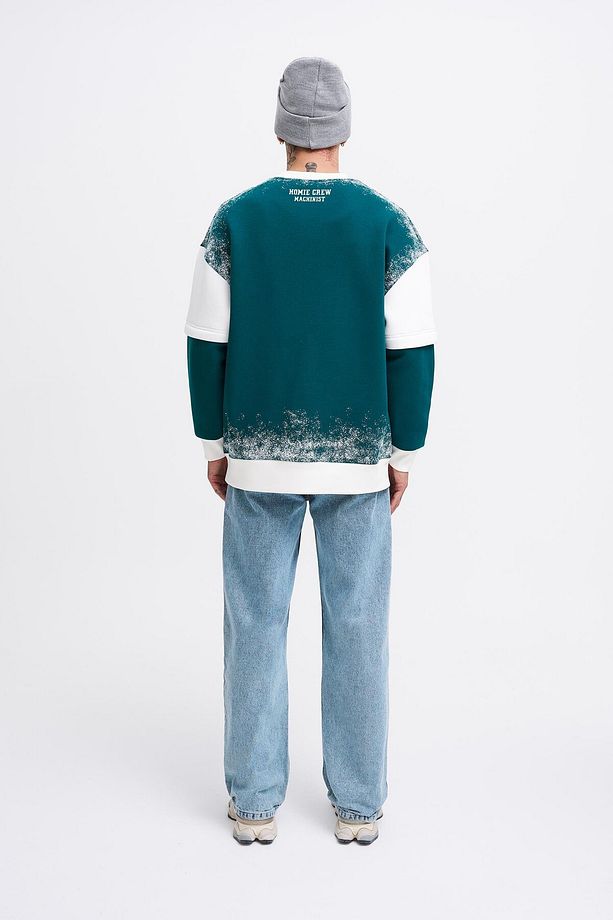Erkek Double Layer Petrol Yeşili Sweatshirt - 6