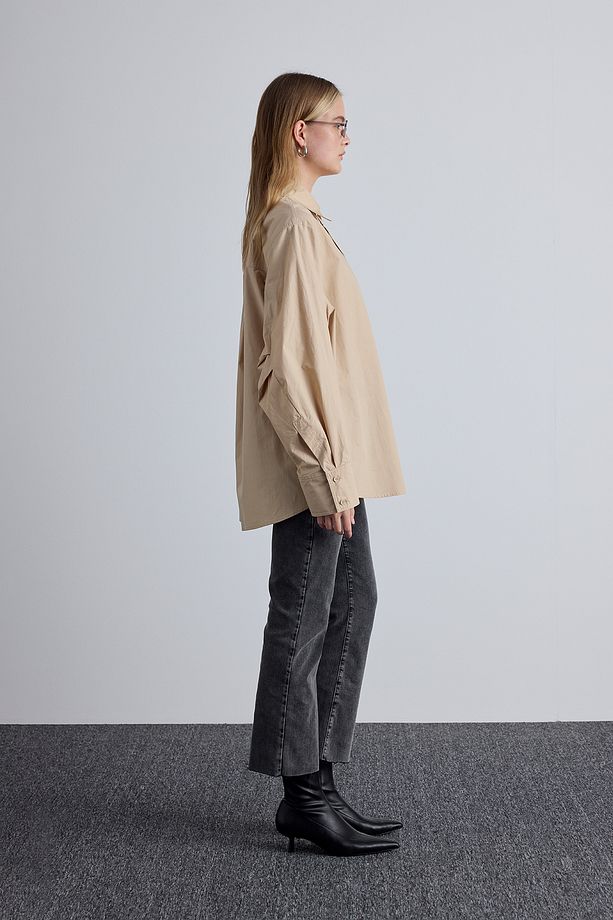 PİLE DETAYLI OVERSIZE GÖMLEK CAMEL - 3