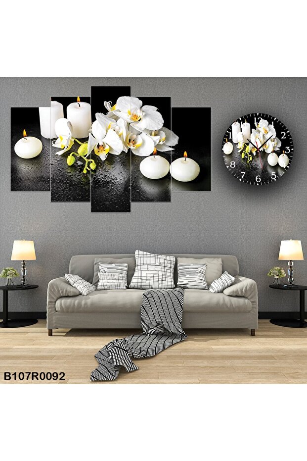 Parçalı Ahşap Duvar Tablo 5 Parça Set Ve Saatli - 1