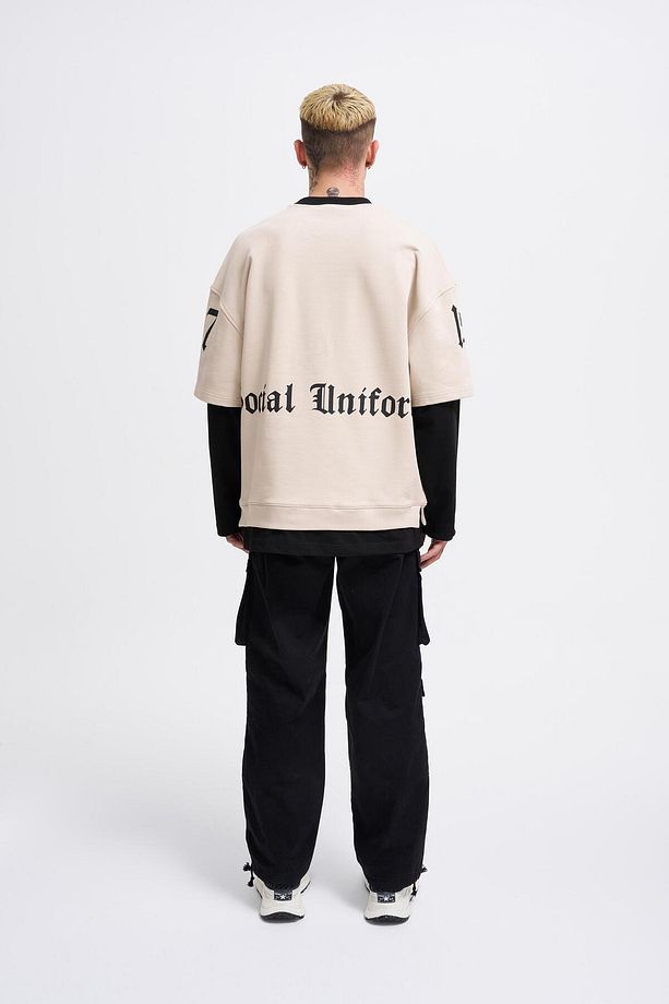Erkek Contrast Layerd Açık Bej Siyah Sweatshirt - 3