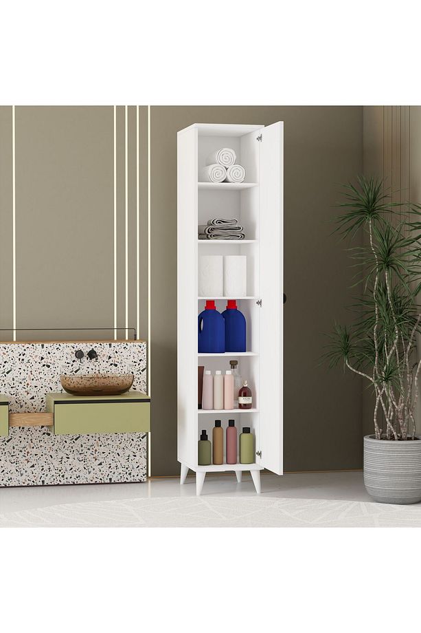 Tek Kapaklı 5 Raflı Çok Amaçlı Banyo Mutfak Kiler Dolabı - 4