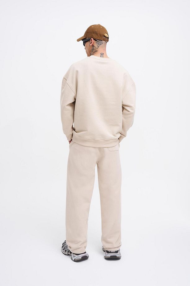 Erkek Basic Diagonal Baggy Açık Bej Eşofman Altı - 7