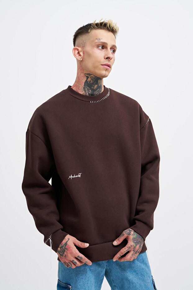 Men's Blanket Stitch Dark Brown Sweatshirt