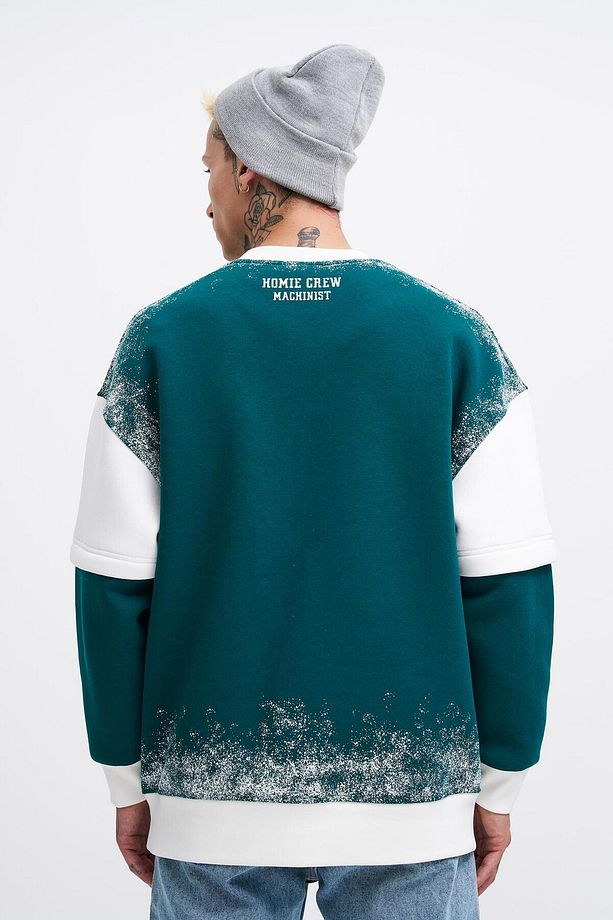 Erkek Double Layer Petrol Yeşili Sweatshirt - 3