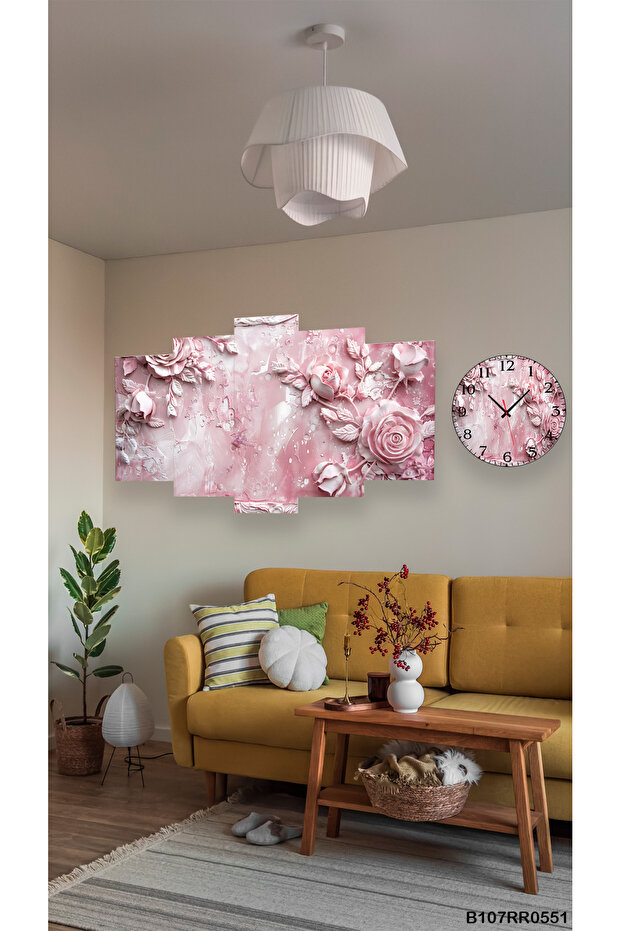 Duvar Mdf Tablo 5 Parça Set Ve saatli - 1