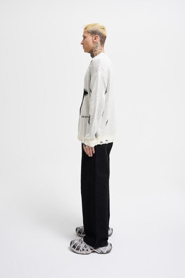 Erkek Patterned Ekru Kazak - 6