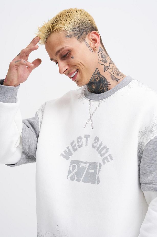 Erkek Double Layer Ekru Sweatshirt - 2