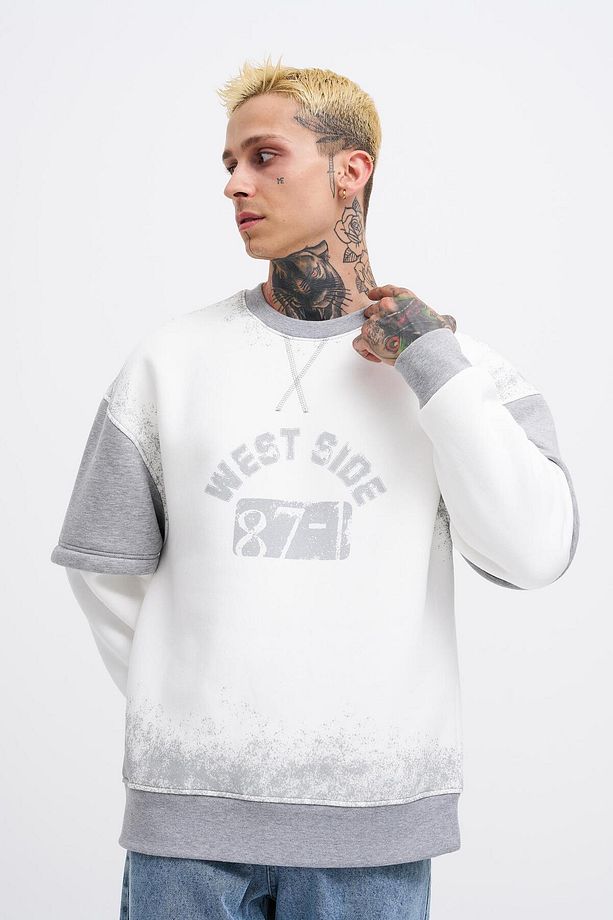 Erkek Double Layer Ekru Sweatshirt - 1