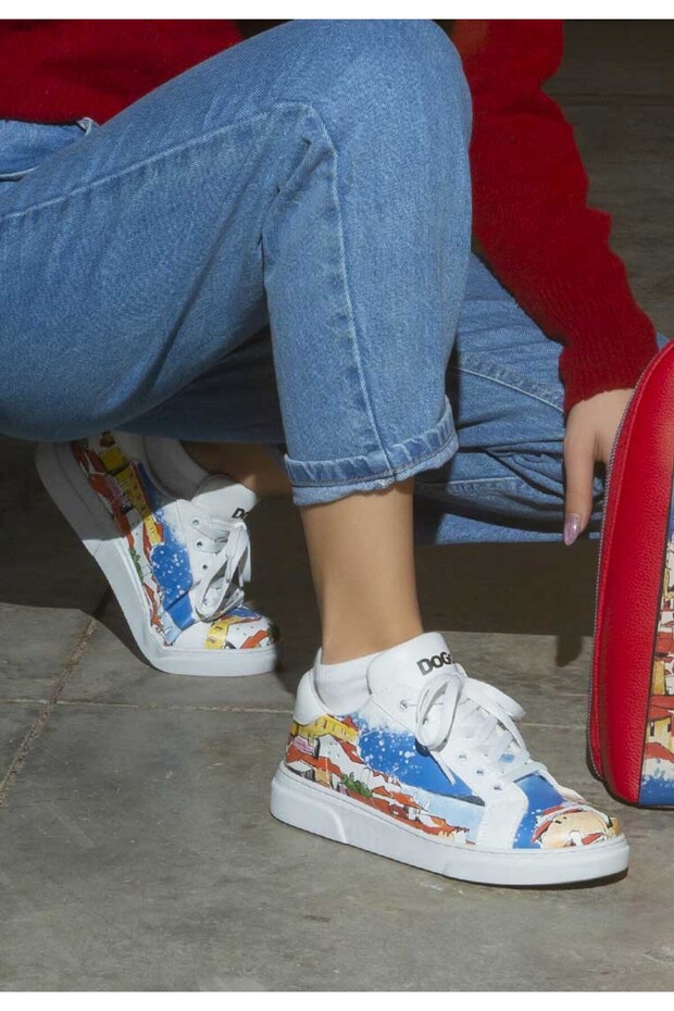 Women's Vegan Leather White Sneakers - on the Roofs Design