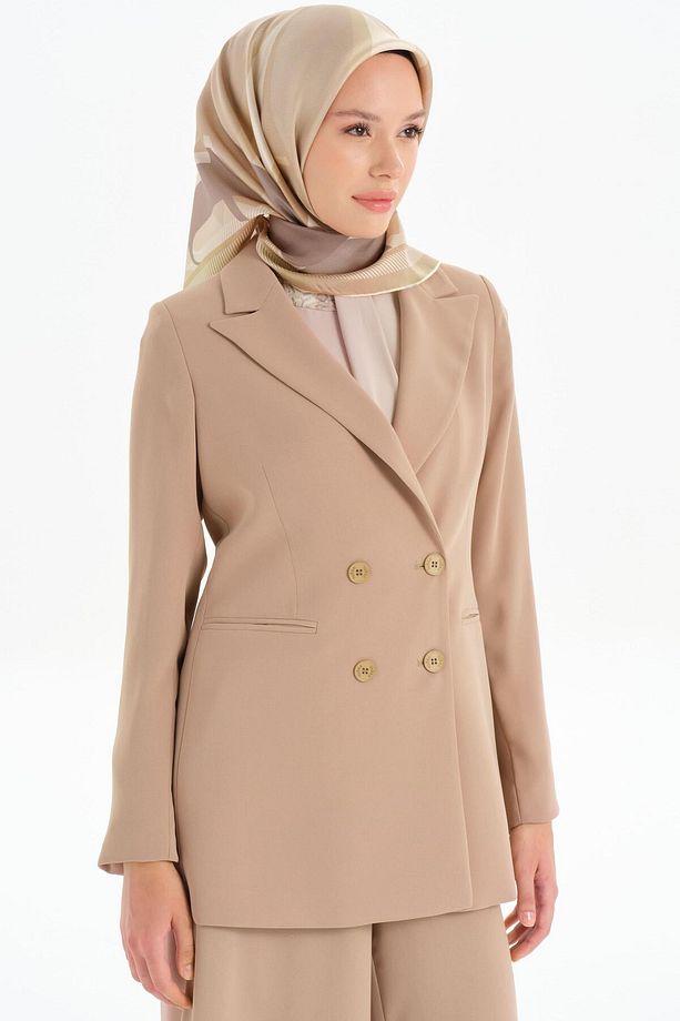 Kruvaze Basic Ceket - Bej - 3
