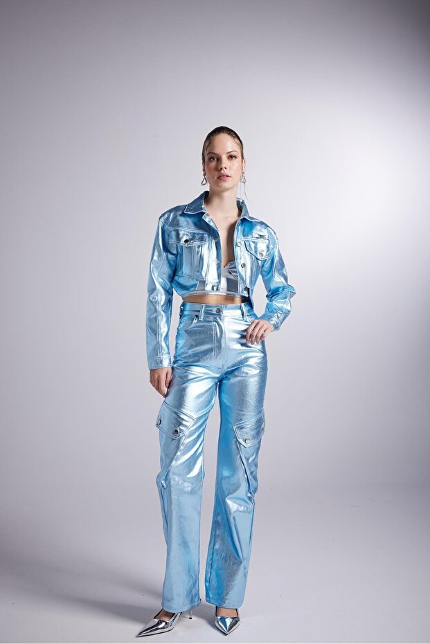 Millen Trousers with Foil Coating Cargo Pocket Blue