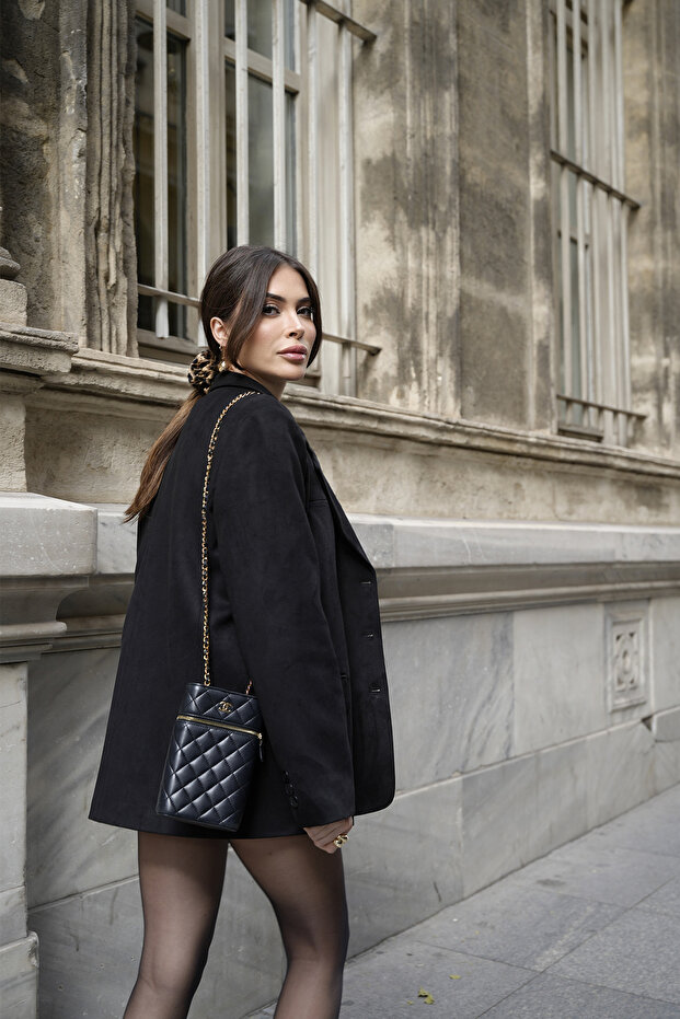 Black Suede Blazer Jacket - 5