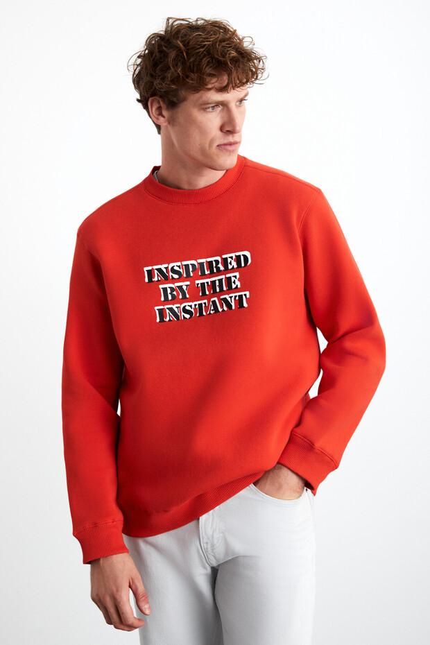 Wendel Men's Cotton Round Neck Red Sweatshirt