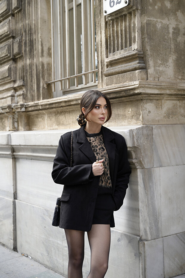 Black Suede Blazer Jacket - 3