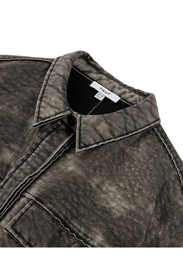 ESKİTİLMİŞ DERİ GÖRÜNÜMLÜ CEKET - 4