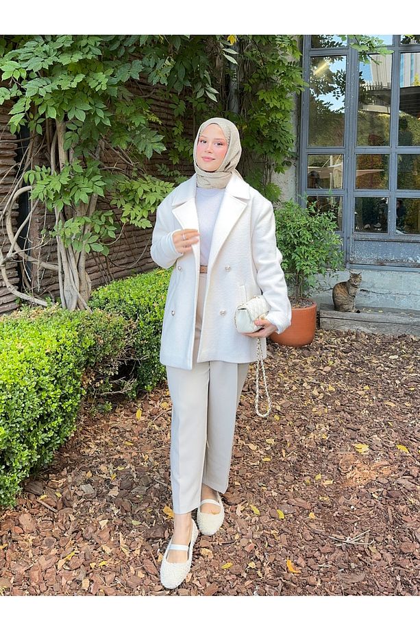 Oversize Kaşe Astarlı Ceket - 5