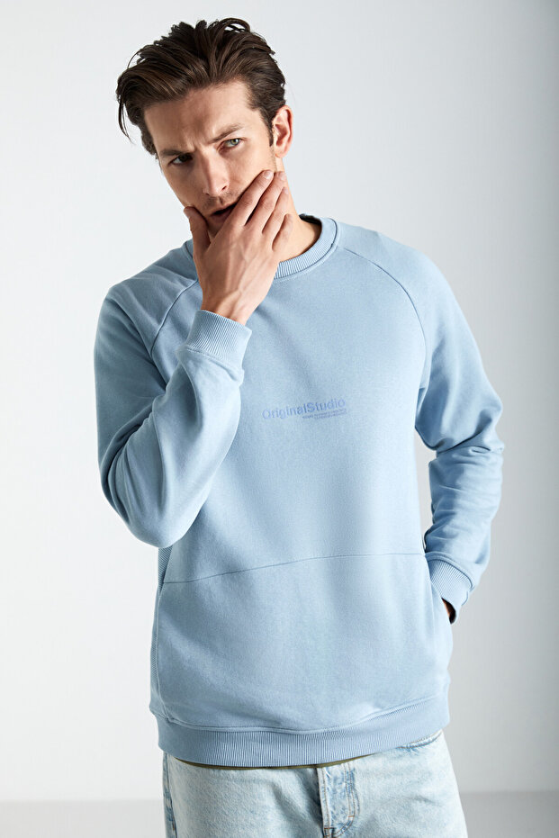 CLINT Erkek Cep Detaylı Mavi Sweatshirt - 4