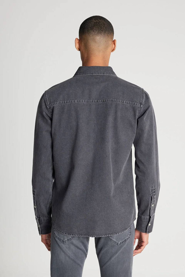 Regular Fit Normal Kesim %100 Pamuk Antrasit Jean Kot Gömlek - 2