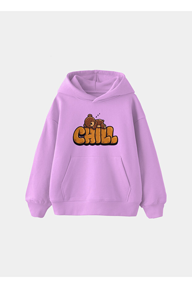 Chill Teddy Bear Printed 3 Thread Fleece Inside Oversize Children's Hooded Sweatshirt