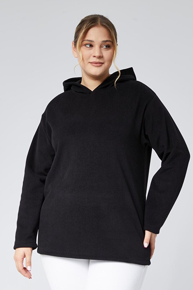 Plus Size Fleece Warm Comfort Casual Long Sweat-Black