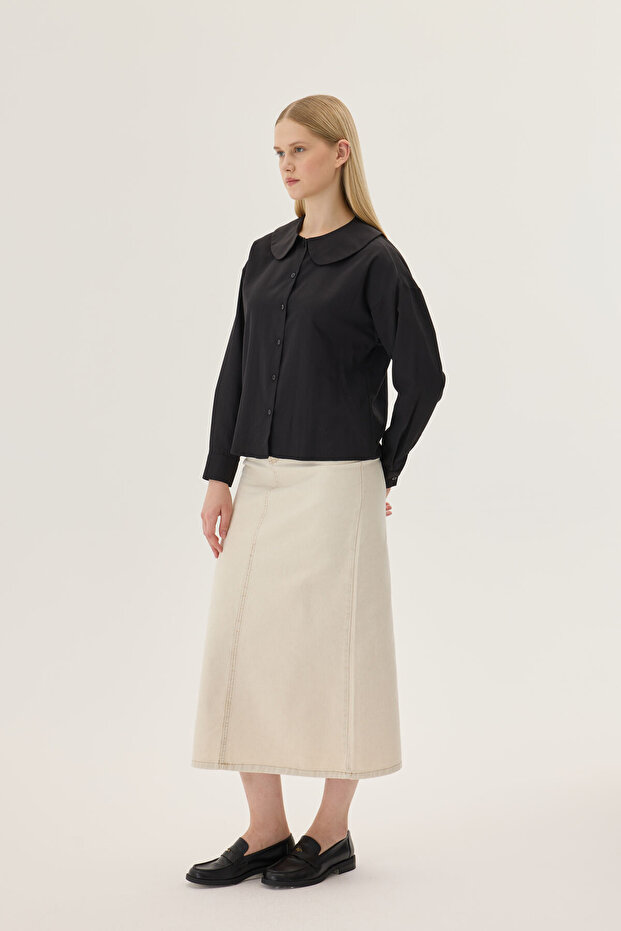 Bebe yaka gömlek - siyah - 7